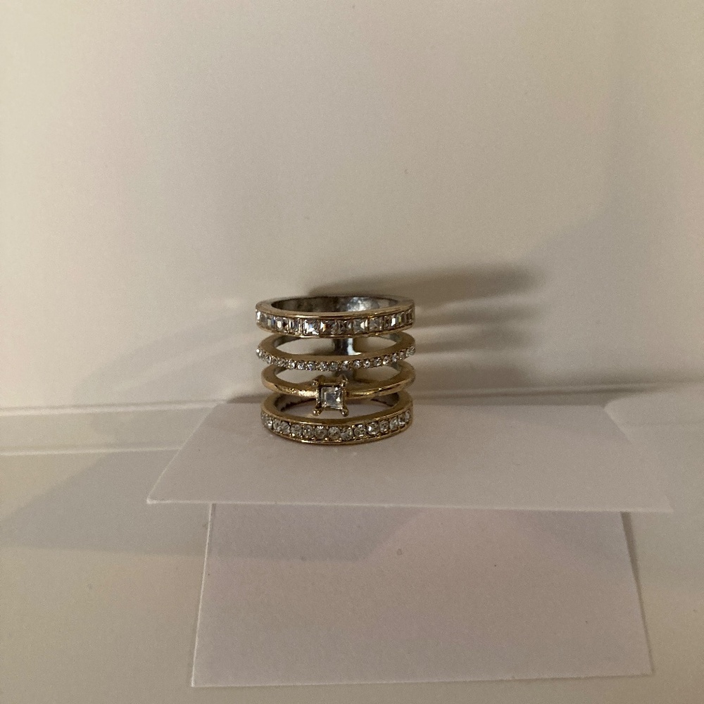Gold and Silver Tone Rhinestone Stack Ring - Picture 4 of 7
